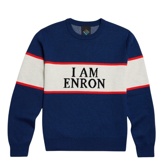Enron Parody Sweater I Am Enron And So Are You Navy Blue Knit Crewneck Mens L